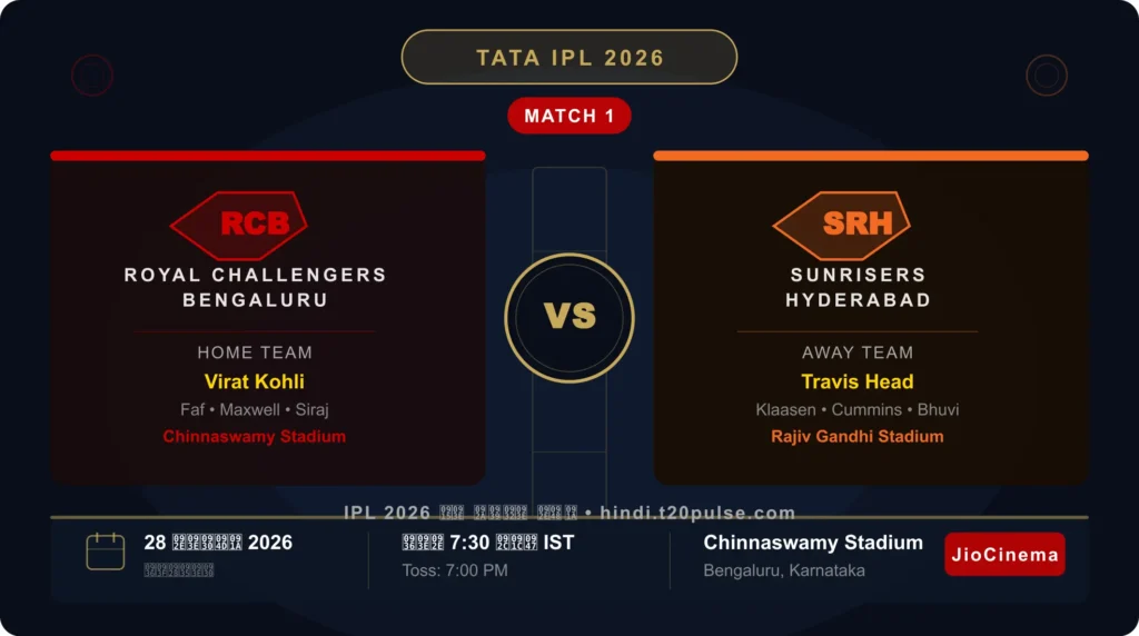 IPL 2026 First Match: RCB vs SRH – Date, Time और Venue